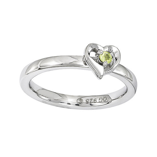 Personally Stackable Genuine Peridot Sterling Silver Heart Ring