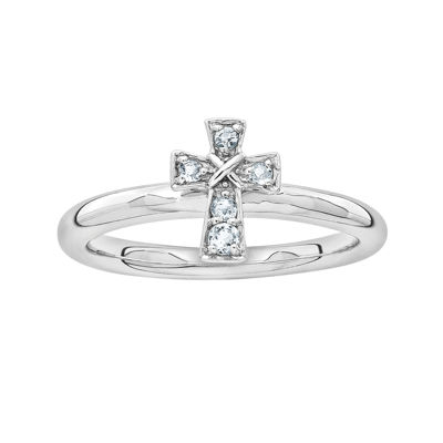 Personally Stackable Genuine Aquamarine Sterling Silver Cross Ring