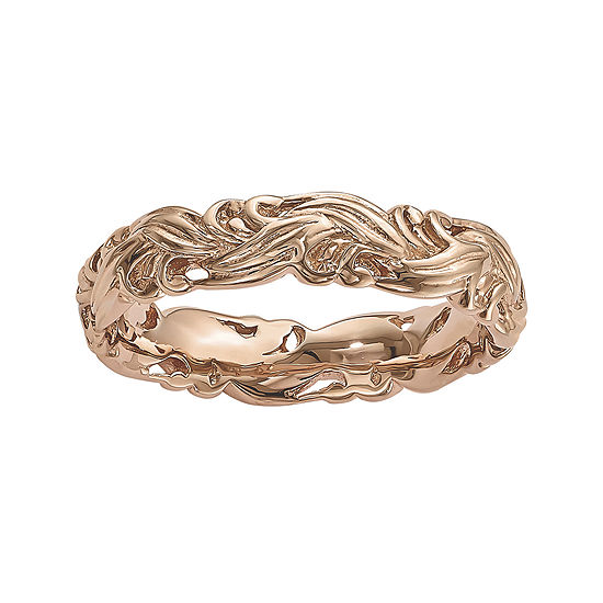 Personally Stackable 18K Rose Gold Over Sterling Silver Carved Wave Ring