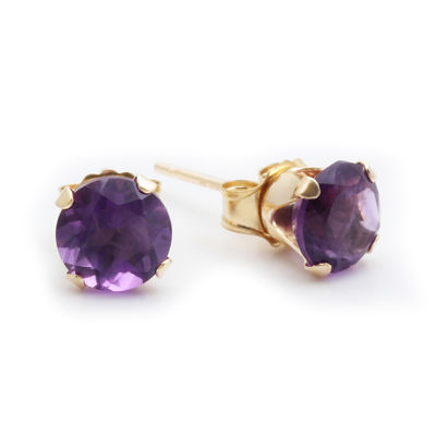 Genuine Purple Amethyst 10K Gold Stud Earrings