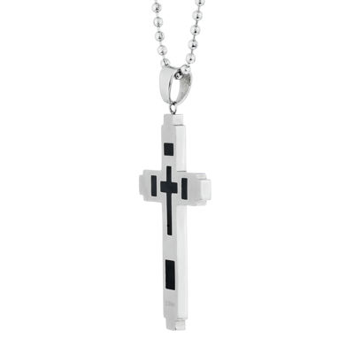 Mens Stainless Steel & Black IP Cross Pendant