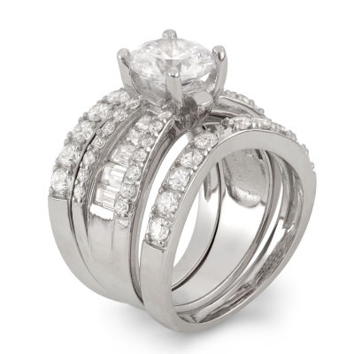 Womens 4 CT. Cubic Zirconia Sterling Silver Round Bridal Set