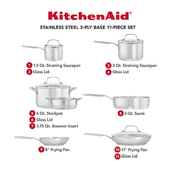 KitchenAid 11-piece 5-ply Clad Stainless Steel Cookware Set – RJP