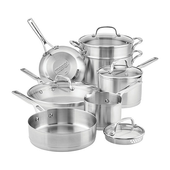 KitchenAid 3-Ply Stainless Steel 11-pc. Stainless Steel Dishwasher Safe Cookware Set
