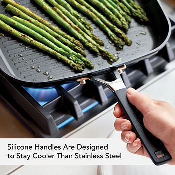 Non-Stick Square Pan with Blue Silicone Handles Copper