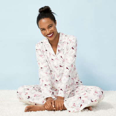 Adonna Womens Fleece Long Sleeve 2-pc. Pant Pajama Set