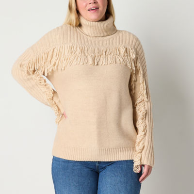 a.n.a Fringe Womens Turtleneck Long Sleeve Cable Knit Pullover Sweater