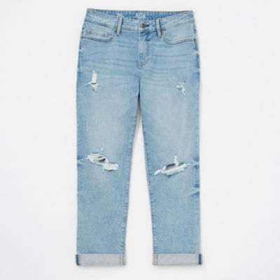 a.n.a Womens Petite Mid Rise Boyfriend Jean