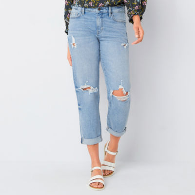 a.n.a Womens Petite Mid Rise Boyfriend Jean