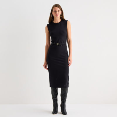 Worthington Womens Sleeveless Midi Bodycon Dress, Color: Black
