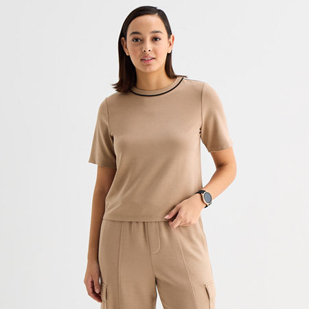 Stylus Womens Crew Neck Short Sleeve T-shirt In Brown