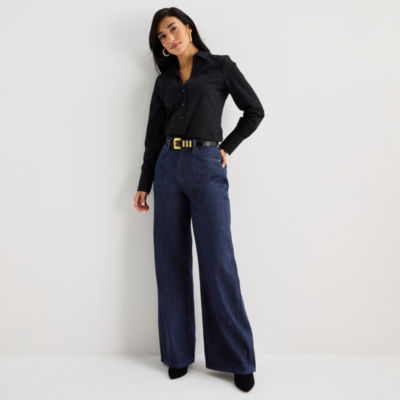 Worthington Womens High Rise Wide Leg Jean