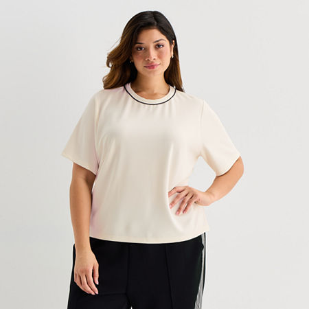 Stylus Womens Plus Crew Neck Short Sleeve T-shirt In White