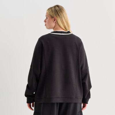 Stylus Womens Plus Y Neck Long Sleeve Button Cardigan