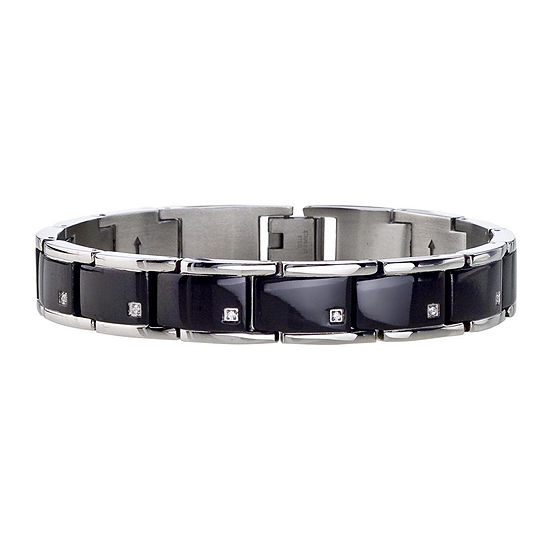 Mens 1/10 CT. T.W. Diamond Stainless Steel Black IP Adjustable Link Bracelet