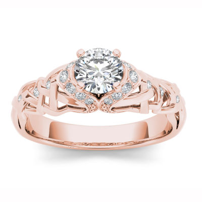 Womens 1/2 CT. T.W. Natural White Diamond 14K Gold Round Side Stone Engagement Ring