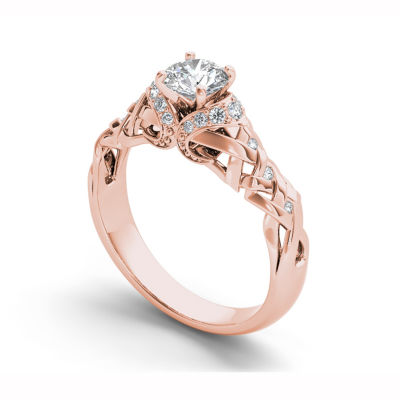 Womens 1/2 CT. T.W. Natural White Diamond 14K Gold Round Side Stone Engagement Ring