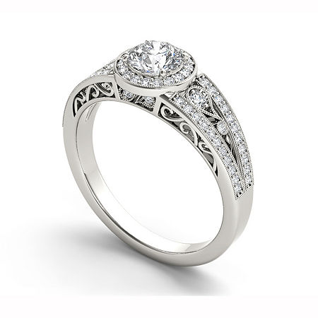 Womens 1 CT. T.W. Natural White Diamond 14K Gold Round Halo Engagement Ring, 9, White