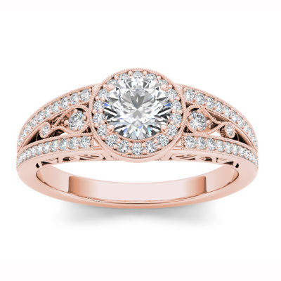 Womens 1 CT. T.W. Natural White Diamond 14K Gold Round Halo Engagement Ring