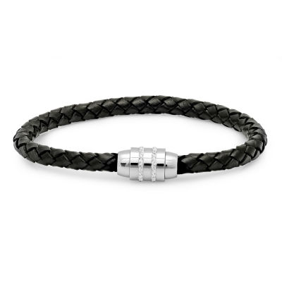 Mens White Cubic Zirconia Stainless Steel Wrap Bracelet