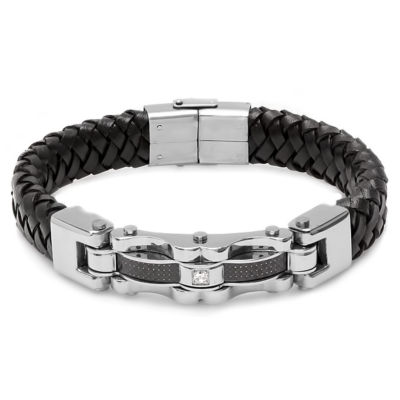 Steeltime Mens White Cubic Zirconia Stainless Steel Wrap Bracelet