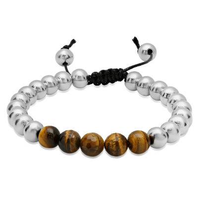 Steeltime Multi Color Tiger's Eye Stainless Steel Beaded Bracelet