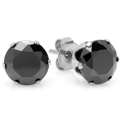 Black Cubic Zirconia Stainless Steel 6mm Stud Earrings