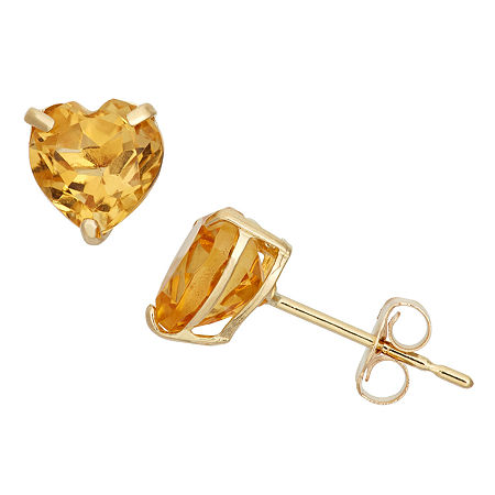 Genuine Yellow Citrine 10K Gold 6.1mm Stud Earrings, One Size