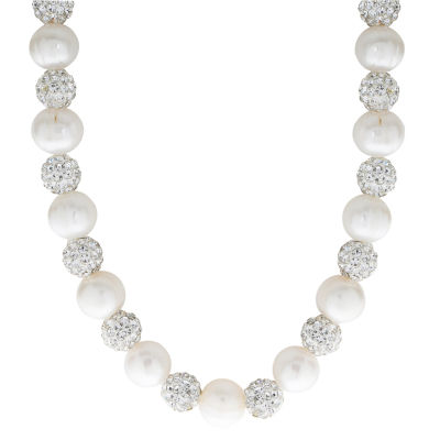 Womens White Cultured Freshwater Pearl Sterling Silver Strand Necklace