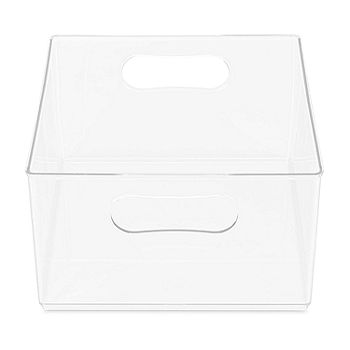 mDesign Slim Plastic Stacking Kitchen Bin Box, Handles/Lid, 2 Pack,  Clear/Clear
