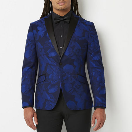 JF J.Ferrar Evening Edition Mens Floral Stretch Fabric Super Slim Fit Tuxedo Jacket, 38 Regular, Blue