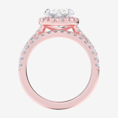 (G-H / Si1-Si2) Womens 4 CT. T.W. Lab Grown White Diamond 14K Gold Oval Side Stone Halo Bridal Set