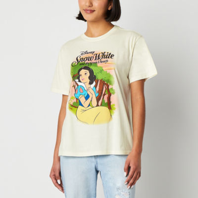 Juniors Womens Crew Neck Short Sleeve Snow White Graphic T-Shirt
