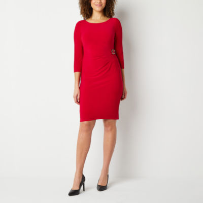 Jessica Howard Petite 3/4 Sleeve Sheath Dress, Color: Red - JCPenney