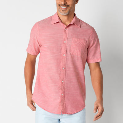 St. John's Bay Slub Mens Classic Fit Short Sleeve Button-Down Shirt