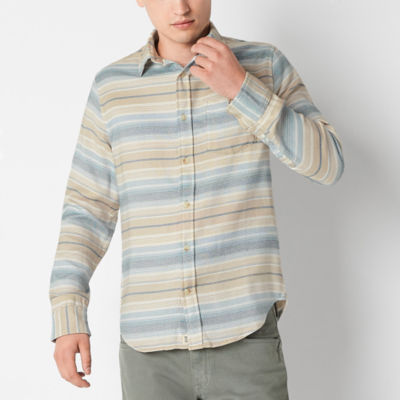 mutual weave Mens Regular Fit Long Sleeve Striped Twill Button-Down Shirt