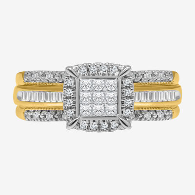 1/2 CT.T.W. Natural Diamond Cushion Shape Side Stone Halo Engagement Ring 10K or 14K Gold