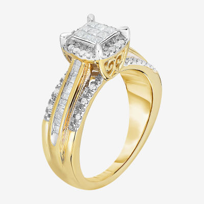 1/2 CT.T.W. Natural Diamond Cushion Shape Side Stone Halo Engagement Ring 10K or 14K Gold