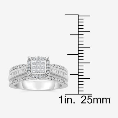 1/2 CT.T.W. Natural Diamond Cushion Shape Side Stone Halo Engagement Ring 10K or 14K Gold