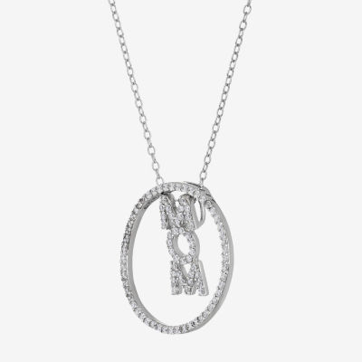 Sterling Silver 3-in-1 Cubic Zirconia Circle "Mom" Necklace