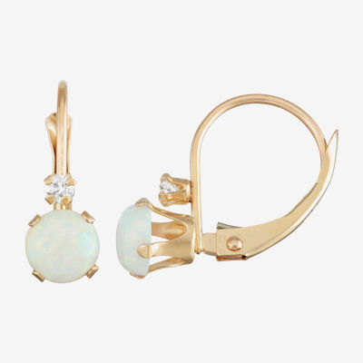 Lab Created White Opal 10K Gold Drop Earrings