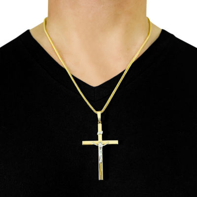 Mens 14K Two Tone Gold Cross Pendant