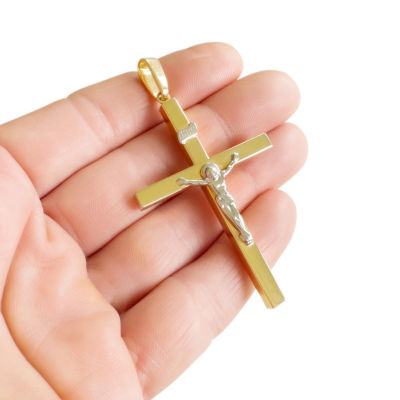 Mens 14K Two Tone Gold Cross Pendant