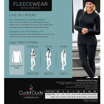 Cuddl Duds Womens Fleecewear-Plus Crew Neck Long Sleeve Thermal Shirt