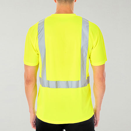 Smiths Workwear Reflective Safety Mens Crew Neck Short Sleeve Moisture Wicking Pocket T-Shirt, Medium, Yellow