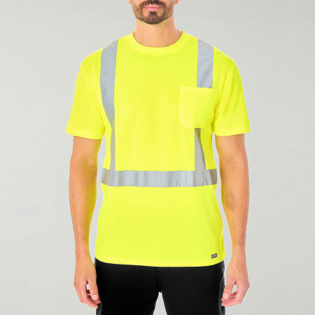 Smiths Workwear Reflective Safety Mens Crew Neck Short Sleeve Moisture Wicking Pocket T-Shirt, Medium, Yellow