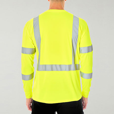 Smiths Workwear Reflective Safety Mens Crew Neck Long Sleeve Moisture Wicking Pocket T-Shirt, Large, Yellow