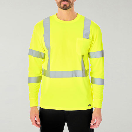 Smiths Workwear Reflective Safety Mens Crew Neck Long Sleeve Moisture Wicking Pocket T-Shirt, Large, Yellow