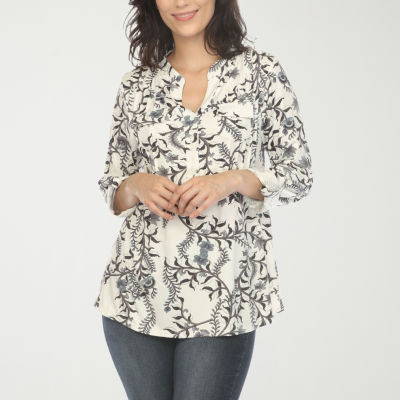 White Mark Womens V Neck Long Sleeve Blouse