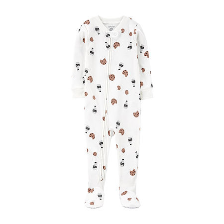 Carter's Toddler Boys Crew Neck Long Sleeve Footed Pajamas, 2t, White